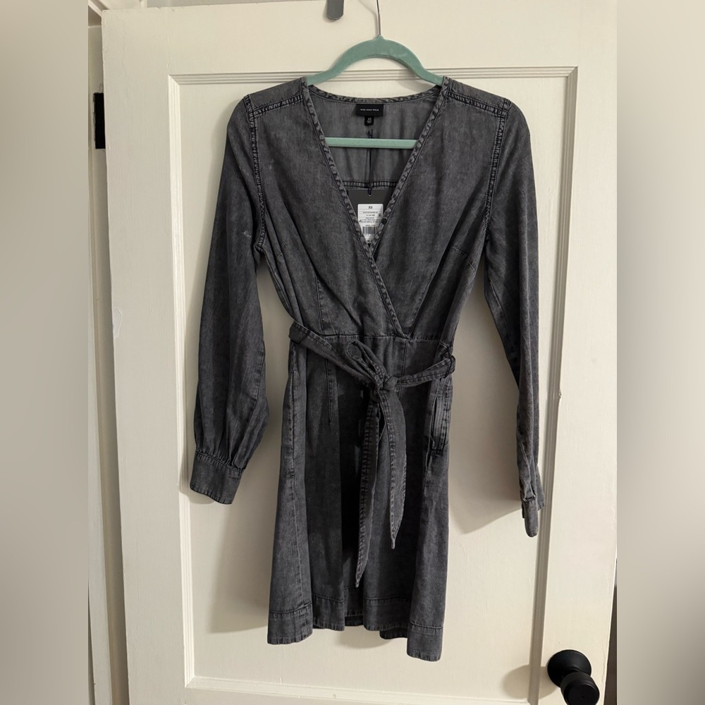 Who What Wear Demin Long Sleeve Wrap Dress